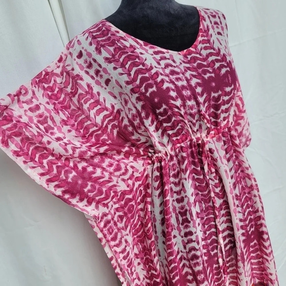 NWT BEACH LUNCH LOUNGE Pink Orange MAXI DRESS Cover up Ruffle Tie Womens sz S - Picture 2 of 13